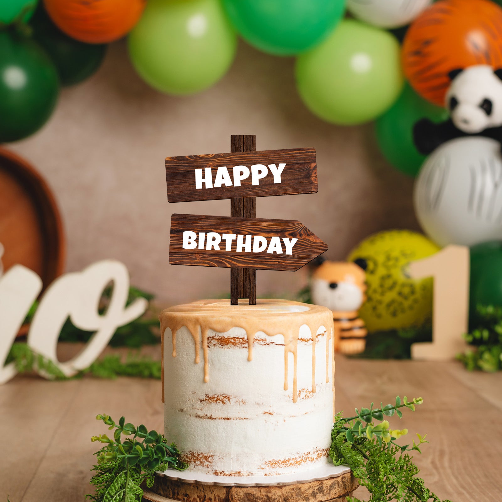 Rustic Happy Birthday Cake Topper in Wood Birthday Party Cake Decoration for Kids