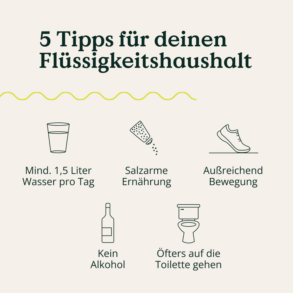 Schaubild "5 Tipps für deinen Flüssigkeitshaushalt"