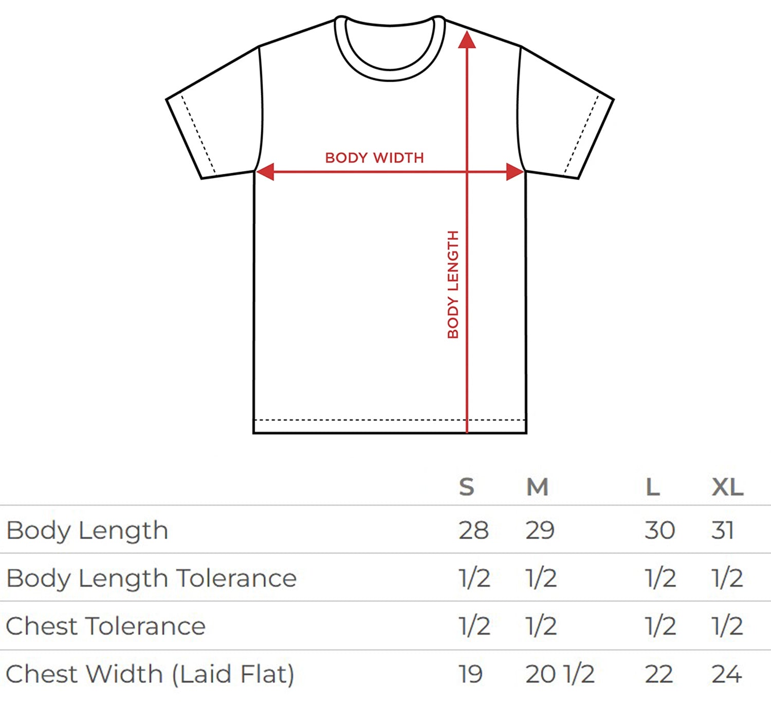 tee shirt size chart