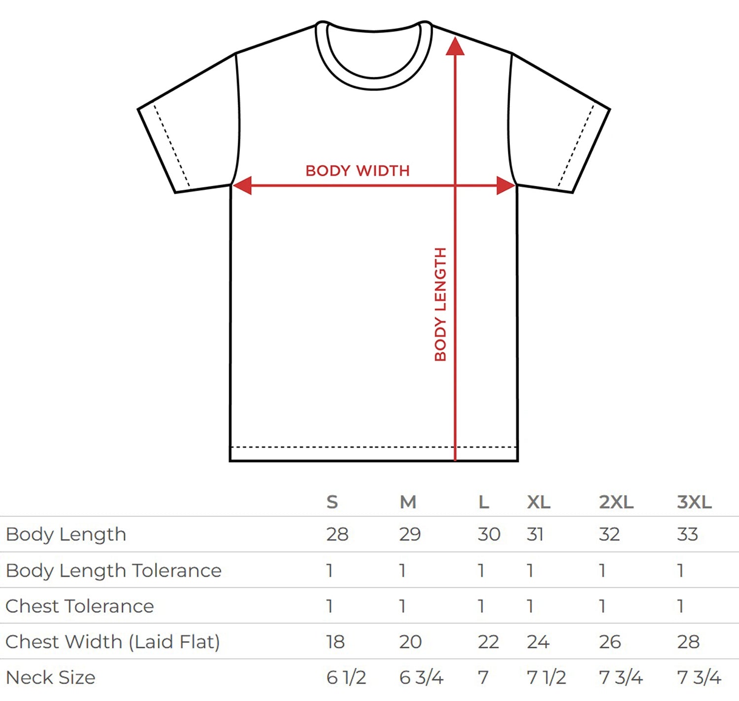 tee shirt size chart