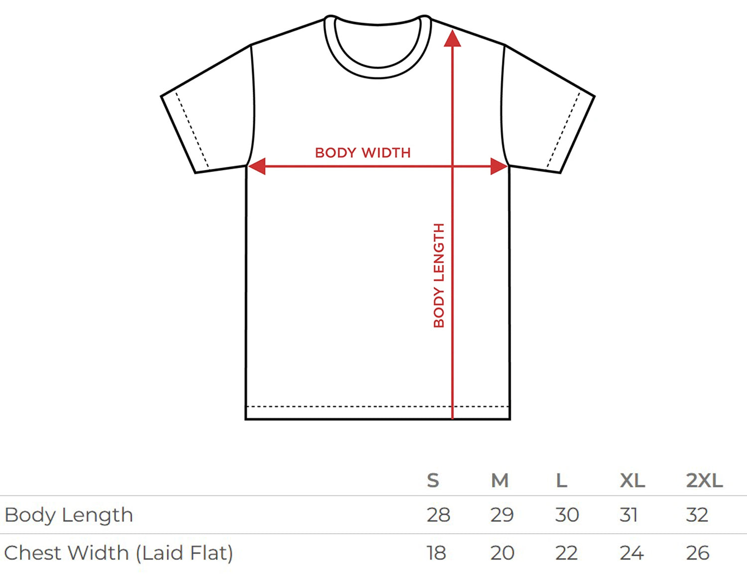 tee shirt size chart