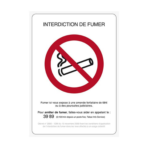 Affichage interdiction de fumer officiel