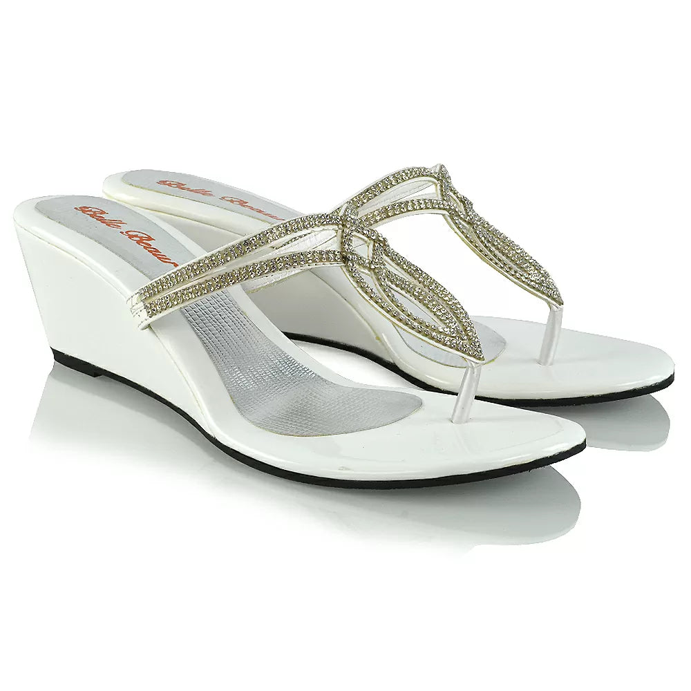 White diamante wedge heel sandals