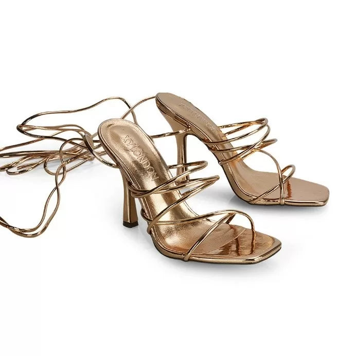 XY London Angel Strappy Lace up High Heels in Rose Gold