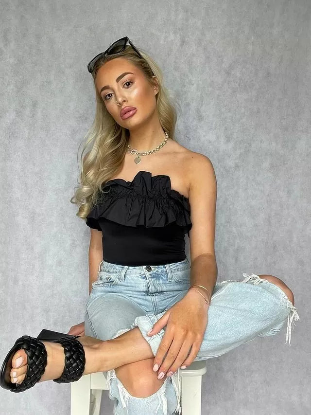 XY London Ardiana Woven Strappy Block Heeled Mules in Black