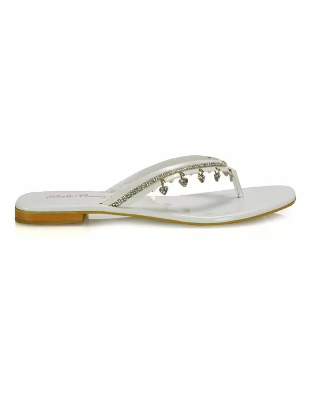XY London Alex Flat Diamante Sandals in white colour