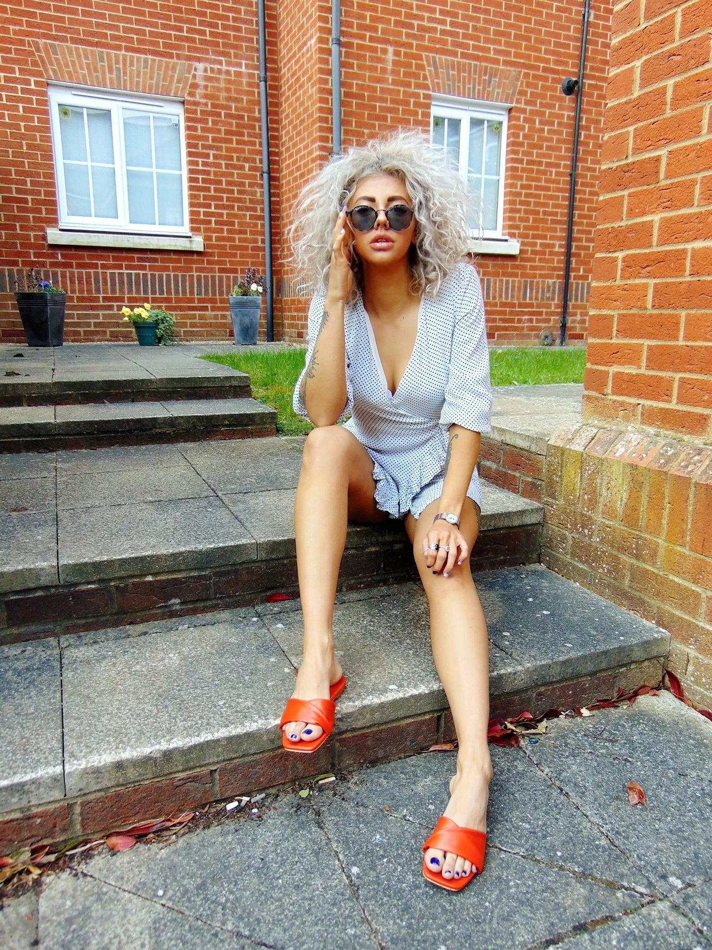 XY London Pippa Square Toe Flat Sandals in Orange