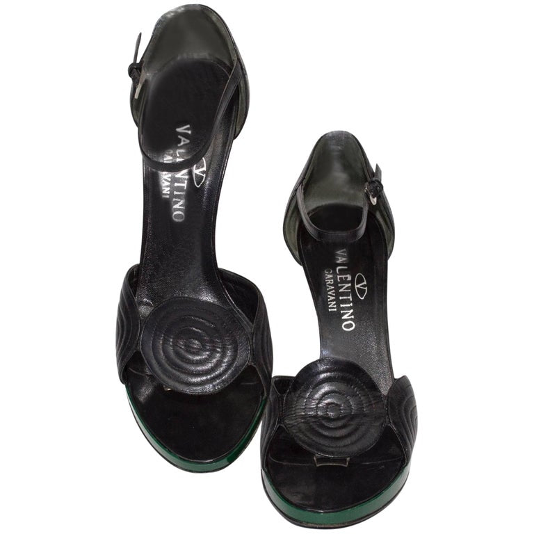 Valentino Black Leather Ankle Strap Platform Heels