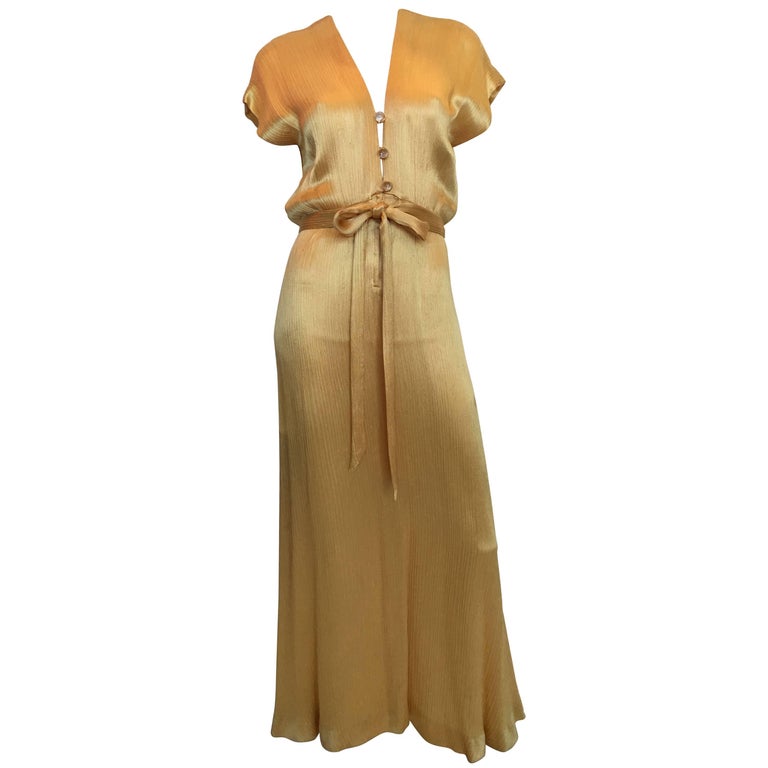 gold silk evening gown