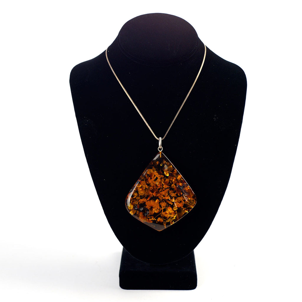 Sterling Silver Amber Stone Necklace 