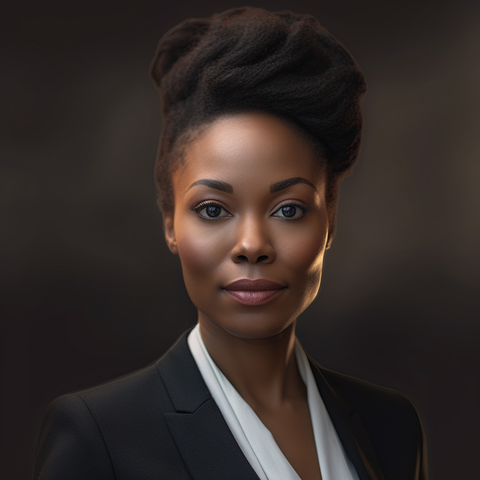 An elegant business headshot of a Black female professional with an updo hairstyle, wearing a suit, exemplifying modern corporate portraiture for the article "The Evolution of Business Headshots in the Era of AI" on Splento.ai blog.