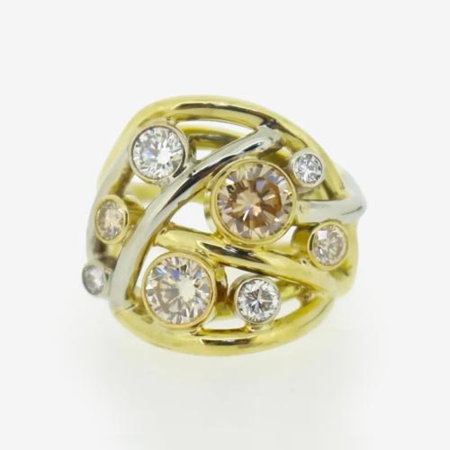 14k Two Tone Gold With Mix Color Diamonds