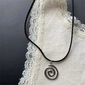 Spiral Vortex Vintage Pendant Hand-woven Leather Rope Necklace - WAIFU MELONS