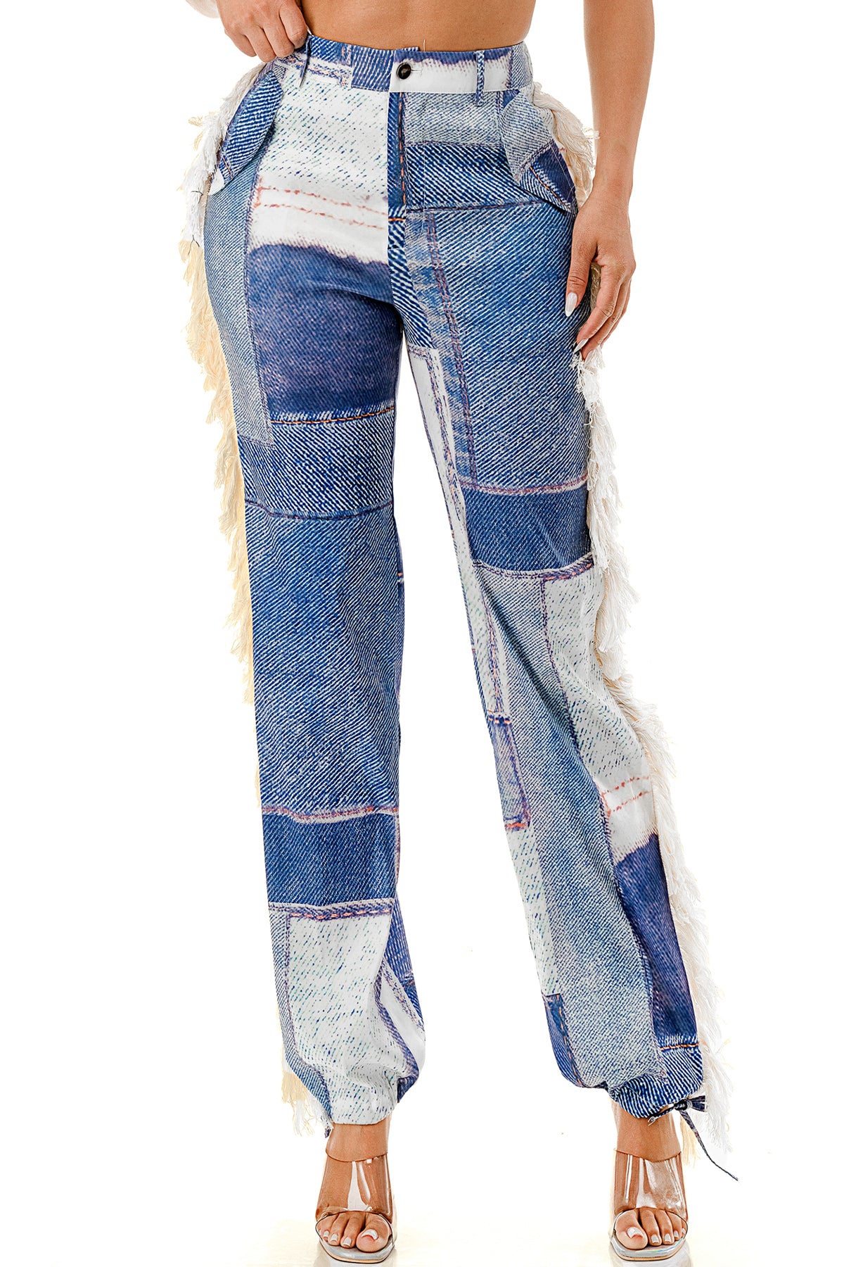 Side Tassels Elastic Waistband Side Pockets Pants