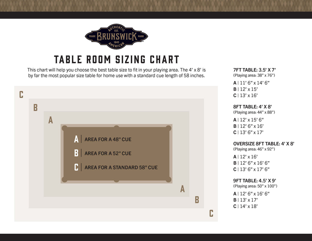 Billiard Table Room Size Chart