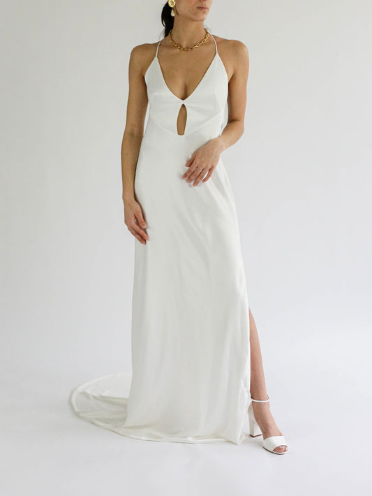 Aisle White Linen Bow Mini, Short Wedding Dress