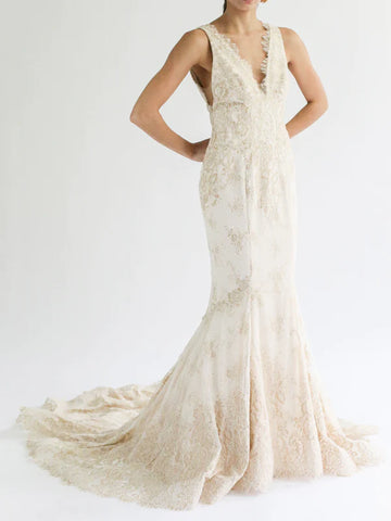 Sassi Holford Valentina Gold Lace Wedding Gown