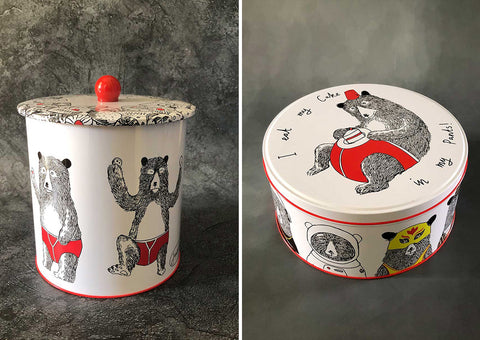 jimbobart biscuit tin, jimbob cake tin