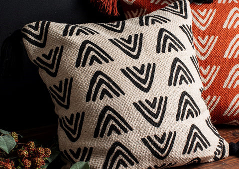 Black and Cream Block Print Cushion