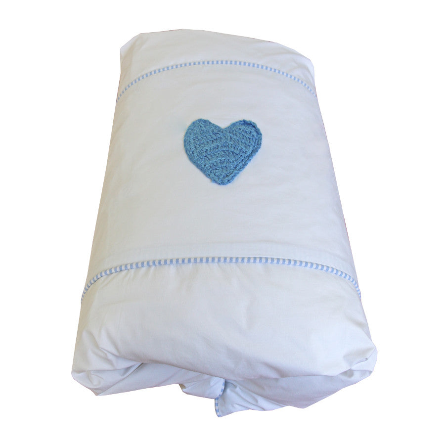 Cot Duvet Cover Blue Hand Crocheted Heart Baby Belle