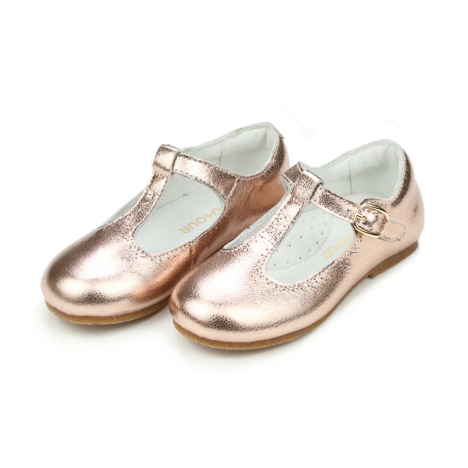 Eleanor T-Strap Flat in Rose Gold
