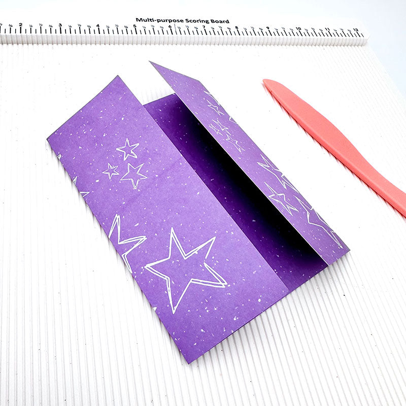 Tri-fold card base scoring at 2 1/8 inches and 6 3/8 inches