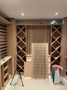 Basement wine cellar construction finishes.