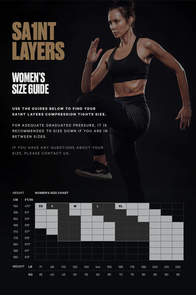 SA1NT LAYERS - WOMENS COMPRESSION SIZE GUIDE