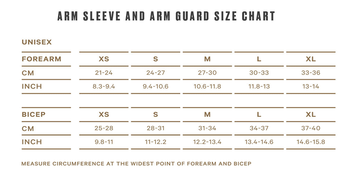 Arm Sleeve & Guard Size Guide