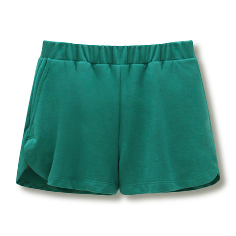 women's cotton running short with built in shorts silicone taping jewel green color