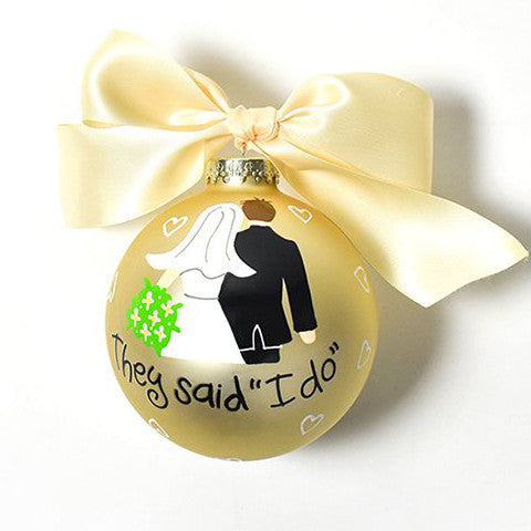 bride and groom glass ornament
