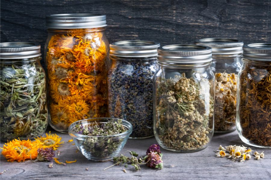 jars full of herbal remedies for vertigo