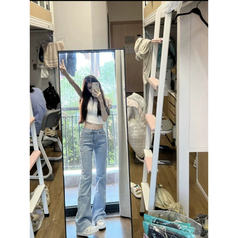 Light blue high-waisted slightly flared jeans