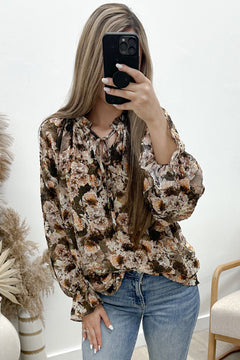 "Flowers For You" Blouse (Mocha)