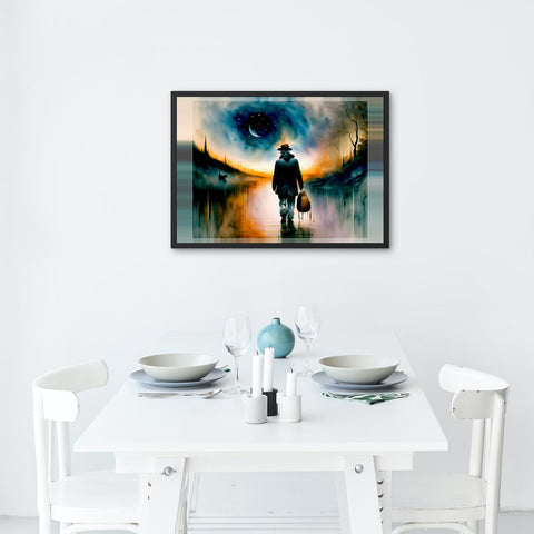 Echoes of Perseverance, framed artwork installed in dining area