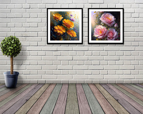Floral paintings on farmhouse wall
