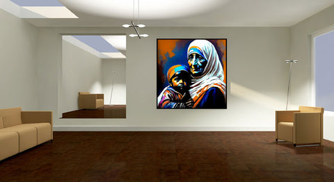 Artwork, Embrace of Love A Tribute to Mother Teresa, on the wall