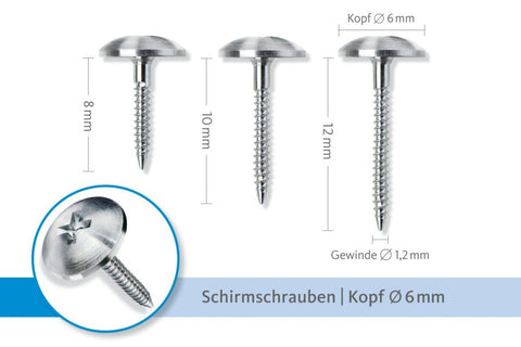 Schirmschrauben mit 6mm Kopfdurchmesser