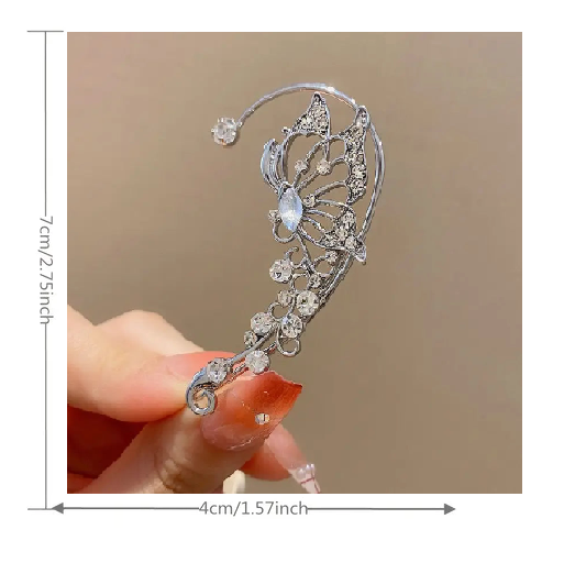 Crystal Butterfly Earrings Ear Cuffs-Exceptional Store