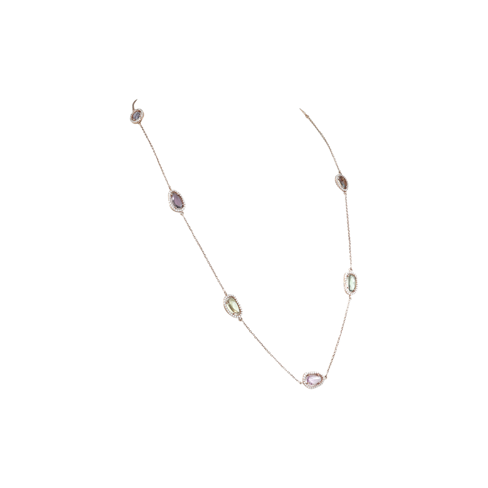 White Sapphire Long Necklace with Diamonds