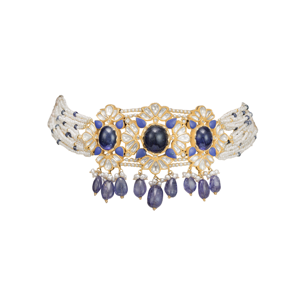 Choker Necklace with Tanzanite & Pearls