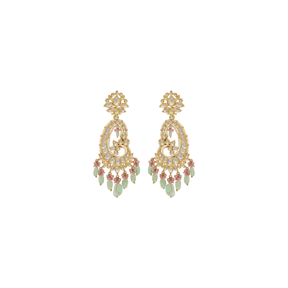 Paisley Motif Diamond Polki Earrings