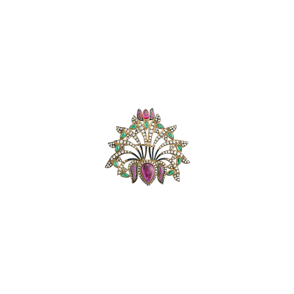Brooch with Ruby, Emeralds and Diamonds