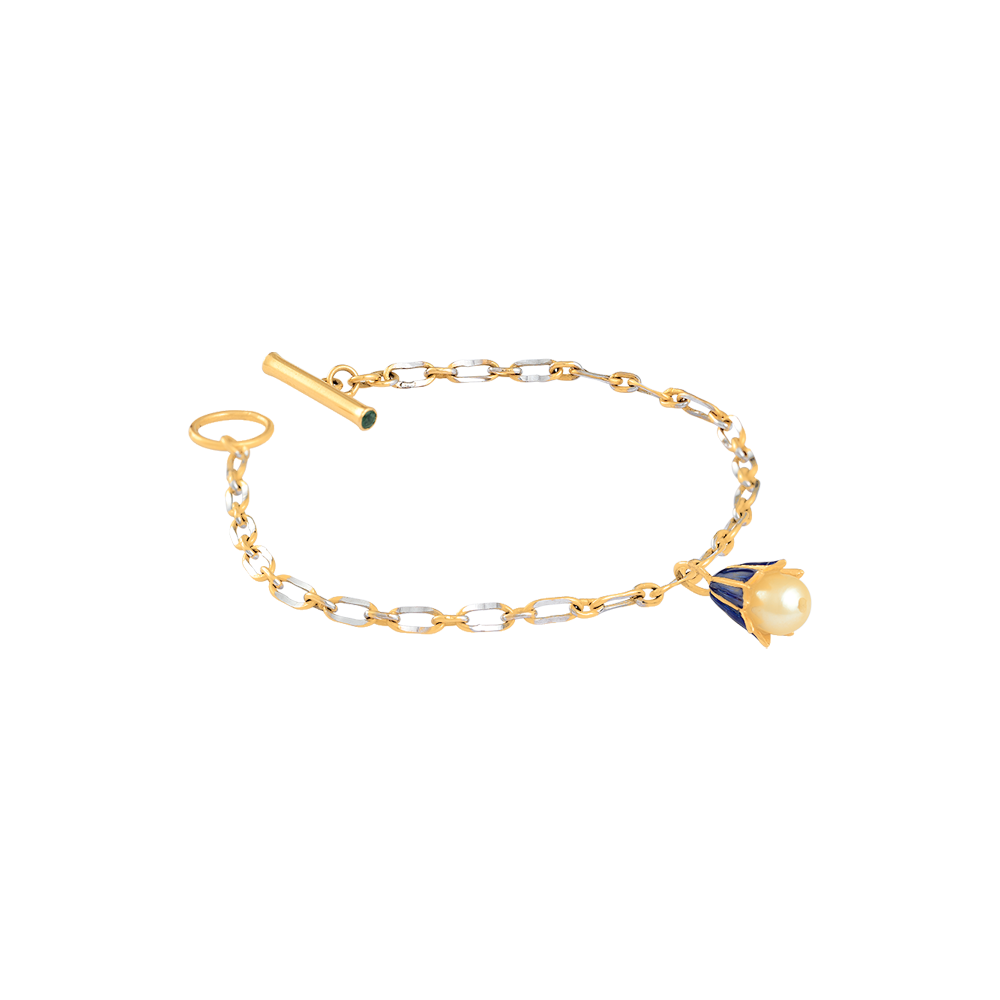Blue Enamel Charm Bracelet with Pearl