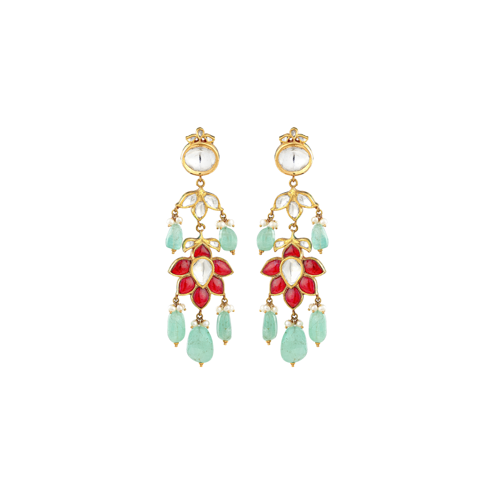 Polki Earrings with Rubies & Russian Emeralds