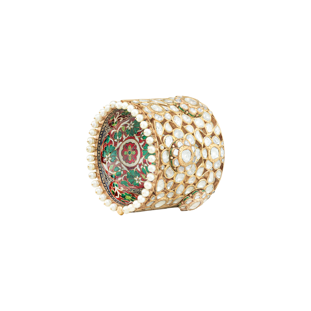 Statement Polki Bangle with Pearls