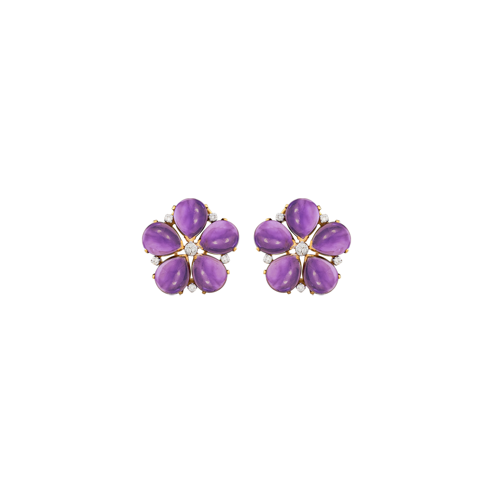 Amethyst Flower Studs with Diamonds