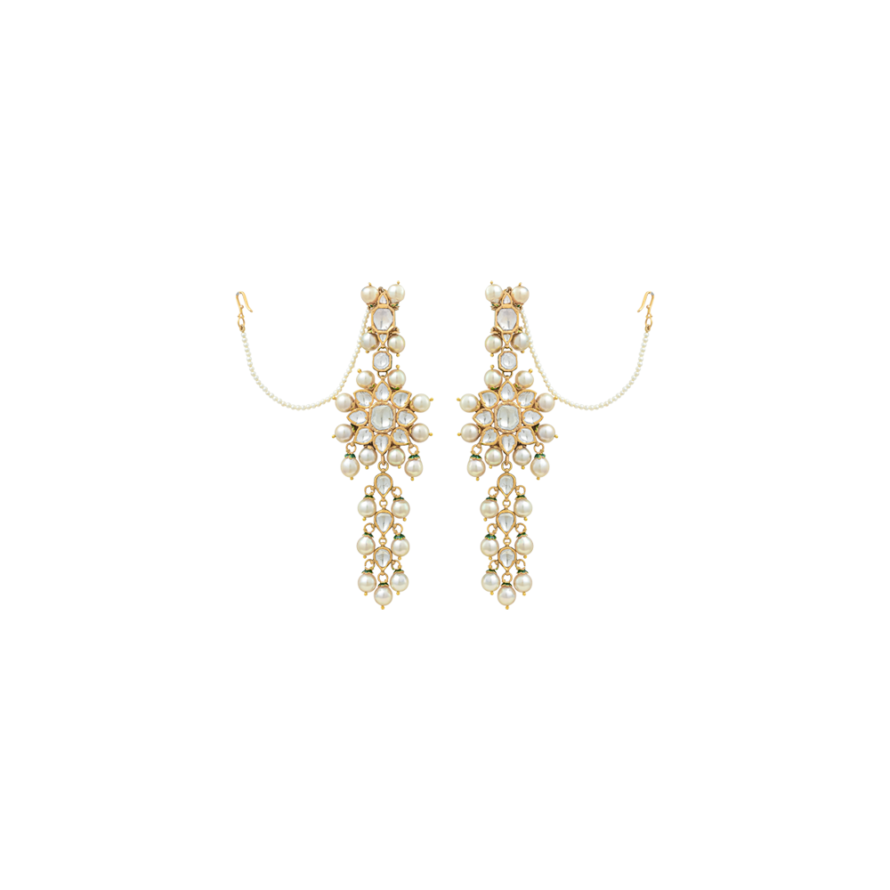 Long Earrings with Polkis & Pearls