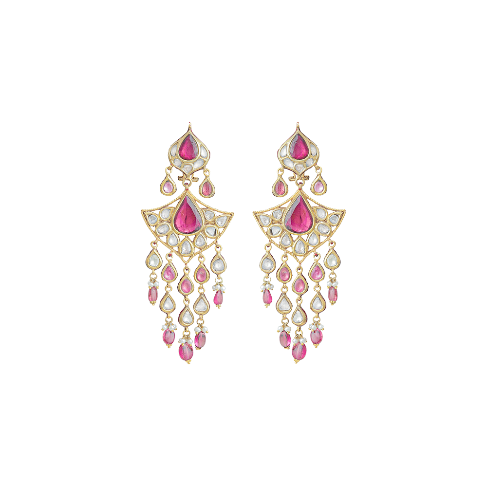 Tourmaline Earrings with Diamond Polki