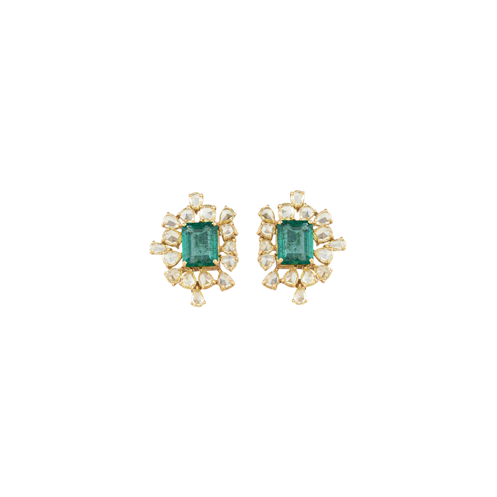 Emerald Studs with Diamonds